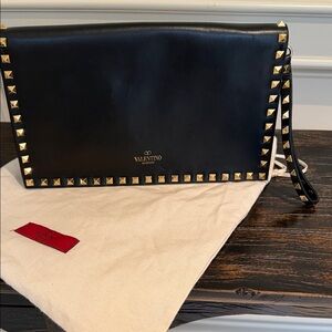 Valentino Black Leather Rockstud clutch